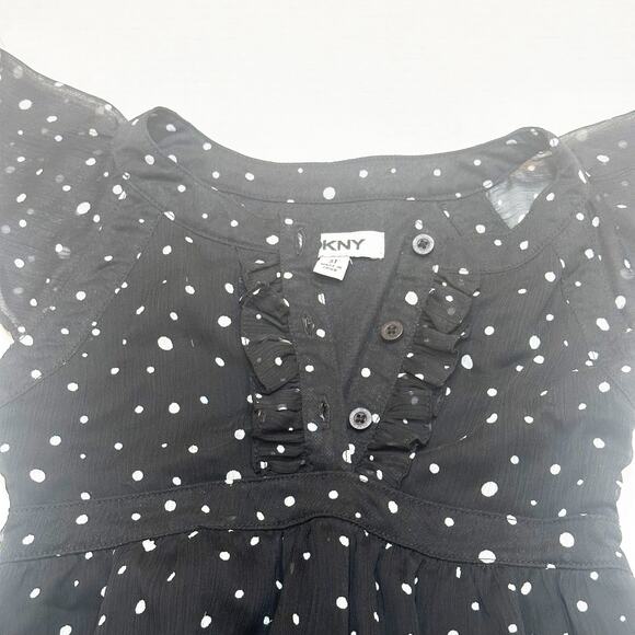 DKNY Toddler Girls Black Dot Blouse sz 3T Flutter Sleeve Blouse - Picture 2 of 7